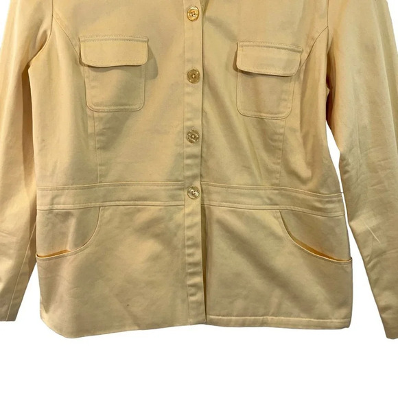 Dialogue Yellow Shacket Size 16 Button Up Long Sleeves Collared Pockets Stretch - Picture 3 of 4